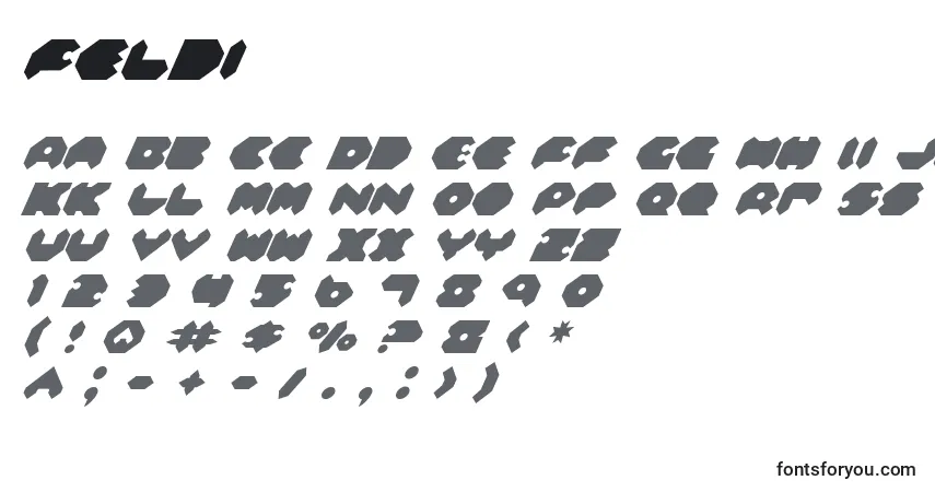 Schriftart Feldi – Alphabet, Zahlen, spezielle Symbole