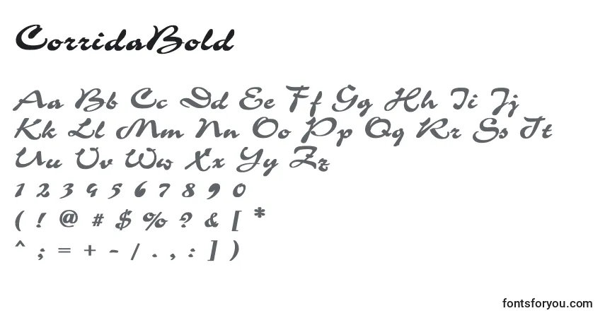 CorridaBoldフォント–アルファベット、数字、特殊文字