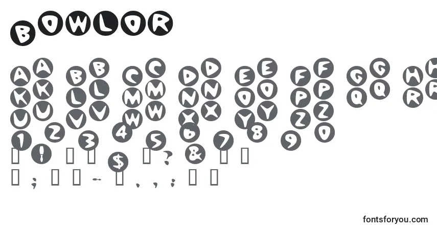 Czcionka Bowlor – alfabet, cyfry, specjalne znaki