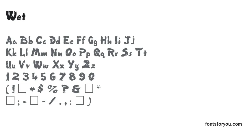 Schriftart Wet – Alphabet, Zahlen, spezielle Symbole