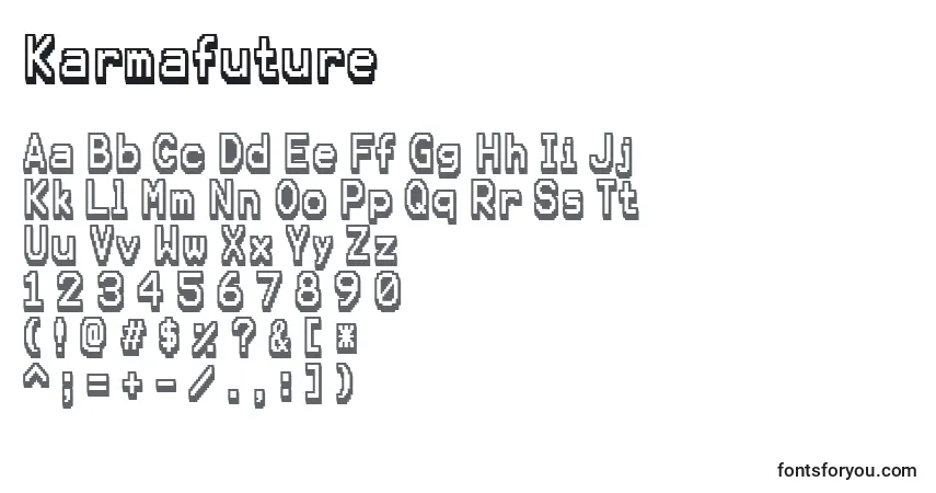 A fonte Karmafuture – alfabeto, números, caracteres especiais