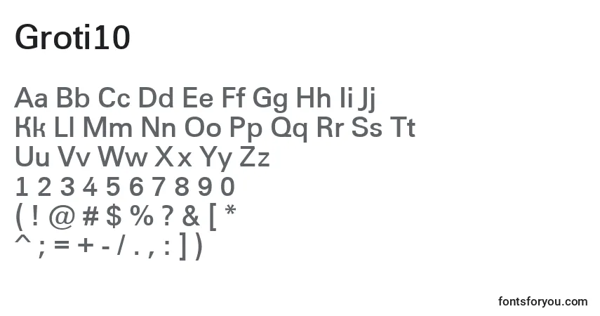 A fonte Groti10 – alfabeto, números, caracteres especiais