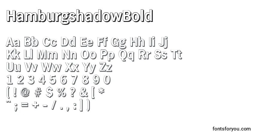 A fonte HamburgshadowBold – alfabeto, números, caracteres especiais