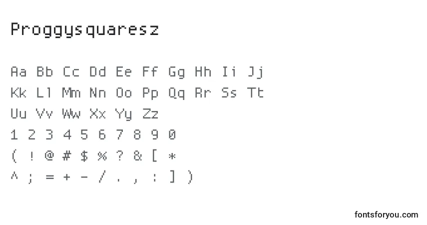 Czcionka Proggysquaresz – alfabet, cyfry, specjalne znaki
