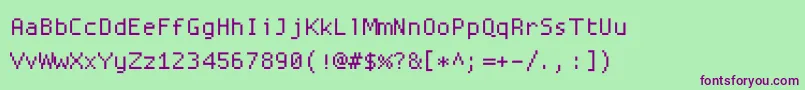 Fonte Proggysquaresz – fontes roxas em um fundo verde