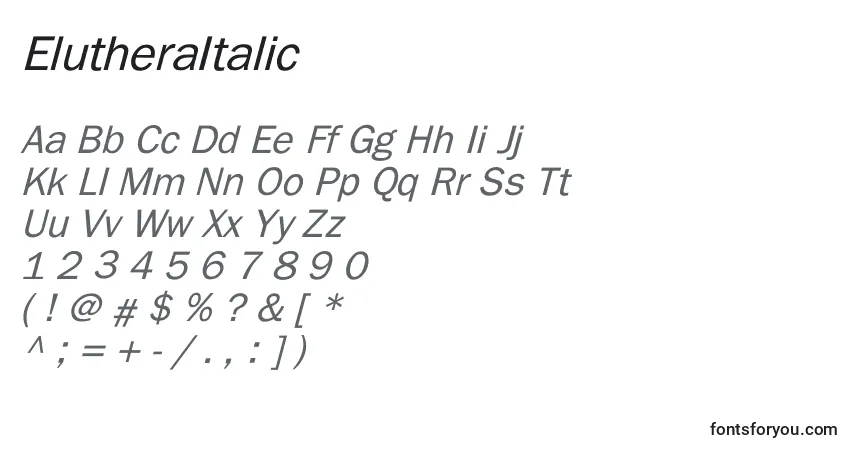 Шрифт ElutheraItalic – алфавит, цифры, специальные символы
