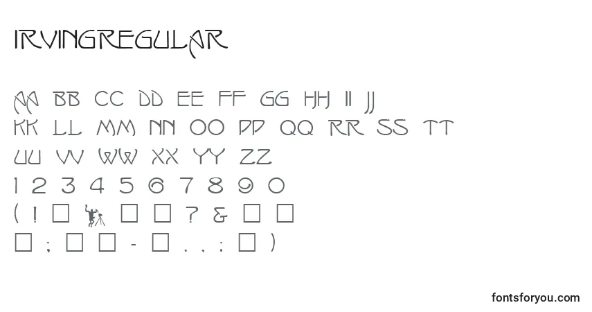 Czcionka IrvingRegular – alfabet, cyfry, specjalne znaki