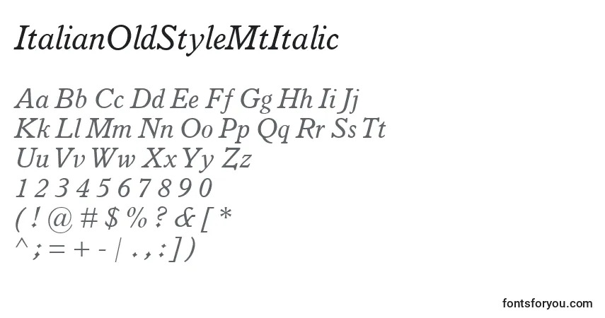 A fonte ItalianOldStyleMtItalic – alfabeto, números, caracteres especiais