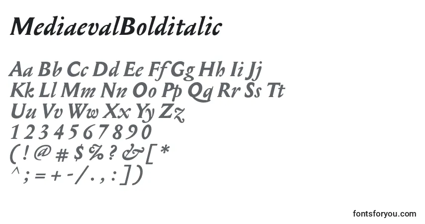 Fuente MediaevalBolditalic - alfabeto, números, caracteres especiales
