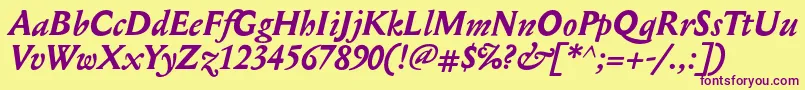 MediaevalBolditalic-Schriftart – Violette Schriften auf gelbem Hintergrund