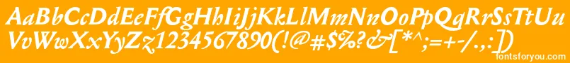 MediaevalBolditalic-fontti – valkoiset fontit oranssilla taustalla