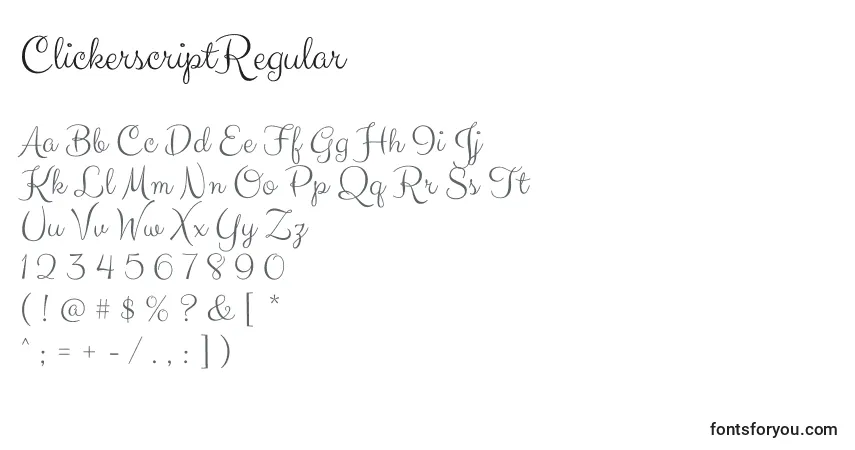 A fonte ClickerscriptRegular – alfabeto, números, caracteres especiais