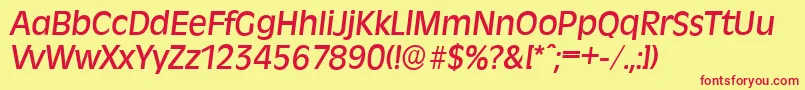 Fonte RavennaserialMediumItalic – fontes vermelhas em um fundo amarelo