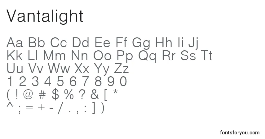 Schriftart Vantalight – Alphabet, Zahlen, spezielle Symbole