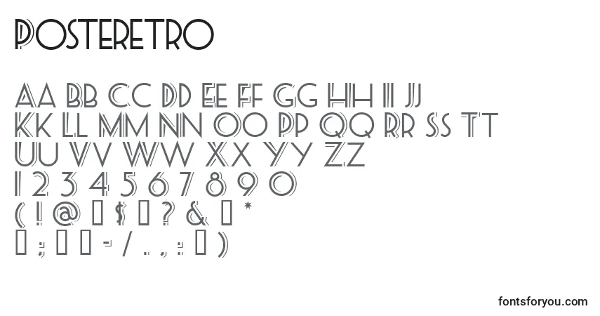A fonte Posteretro – alfabeto, números, caracteres especiais