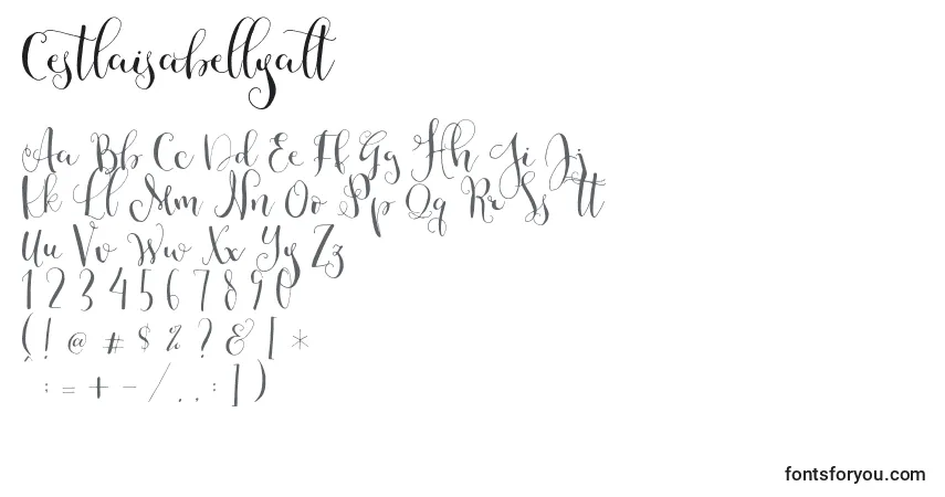 Schriftart Cestlaisabellyalt – Alphabet, Zahlen, spezielle Symbole