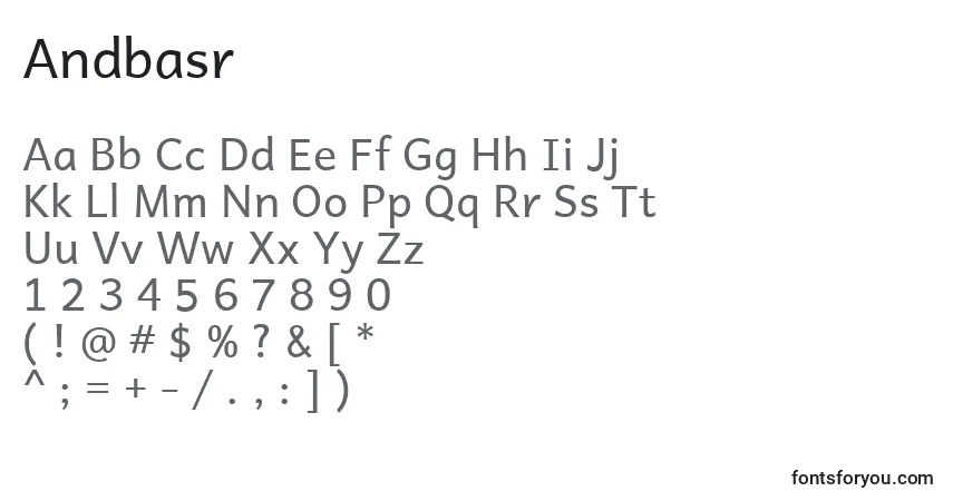 Czcionka Andbasr – alfabet, cyfry, specjalne znaki
