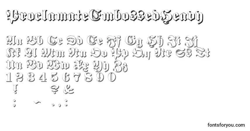 Czcionka ProclamateEmbossedHeavy – alfabet, cyfry, specjalne znaki