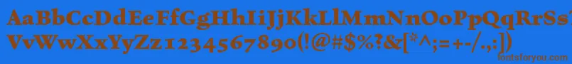 フォントCelestiaantiquastdBold – 茶色の文字が青い背景にあります。