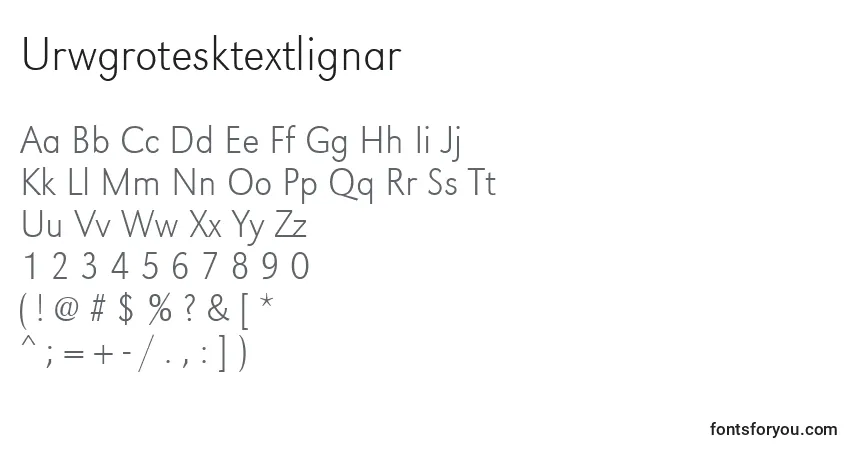Czcionka Urwgrotesktextlignar – alfabet, cyfry, specjalne znaki