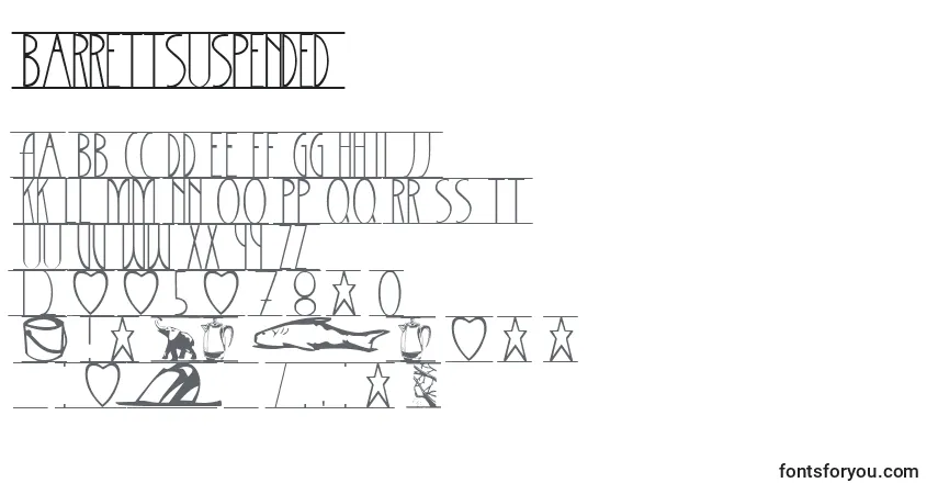 Czcionka Barrettsuspended – alfabet, cyfry, specjalne znaki