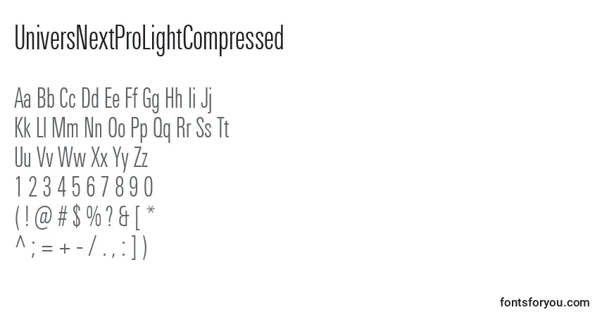 UniversNextProLightCompressed-fontti – aakkoset, numerot, erikoismerkit