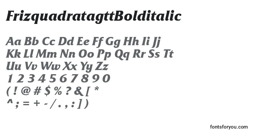Шрифт FrizquadratagttBolditalic – алфавит, цифры, специальные символы