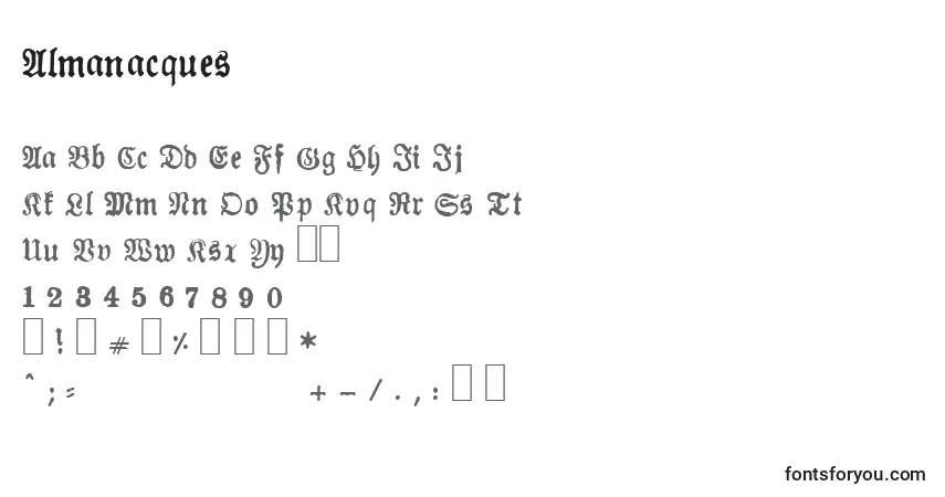 Czcionka Almanacques – alfabet, cyfry, specjalne znaki