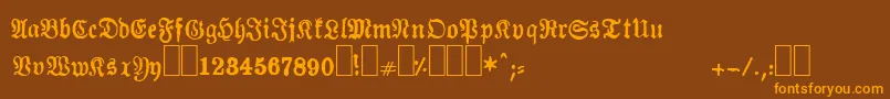 Almanacques-Schriftart – Orangefarbene Schriften auf braunem Hintergrund