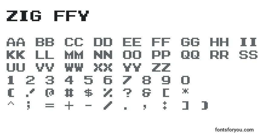 A fonte Zig ffy – alfabeto, números, caracteres especiais