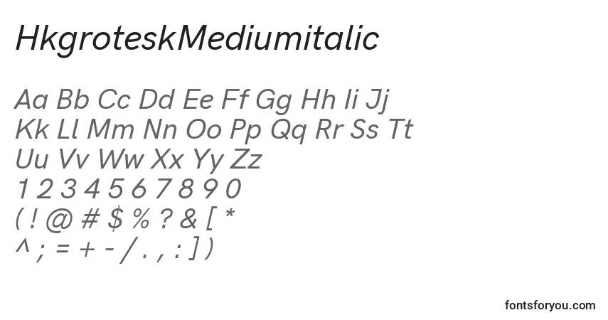 Schriftart HkgroteskMediumitalic – Alphabet, Zahlen, spezielle Symbole
