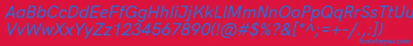 Fonte HkgroteskMediumitalic – fontes azuis em um fundo vermelho