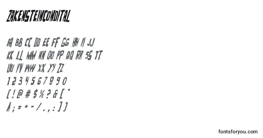 Шрифт Zakensteincondital – алфавит, цифры, специальные символы