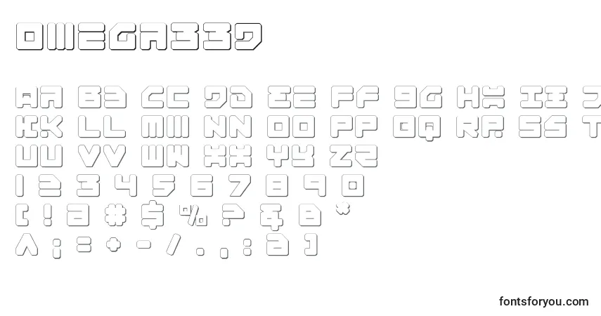 Schriftart Omega33D – Alphabet, Zahlen, spezielle Symbole
