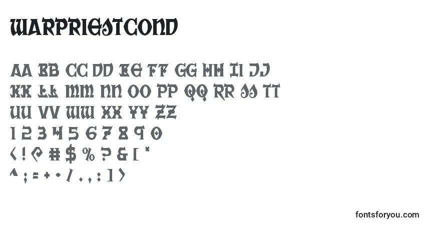Czcionka Warpriestcond – alfabet, cyfry, specjalne znaki