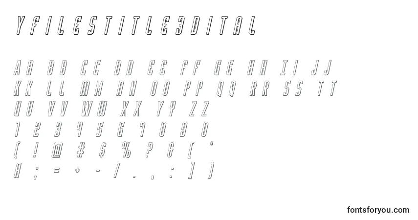 Yfilestitle3Ditalフォント–アルファベット、数字、特殊文字