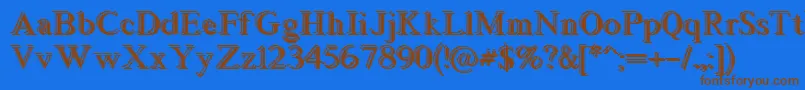 フォントBlockstepped – 茶色の文字が青い背景にあります。