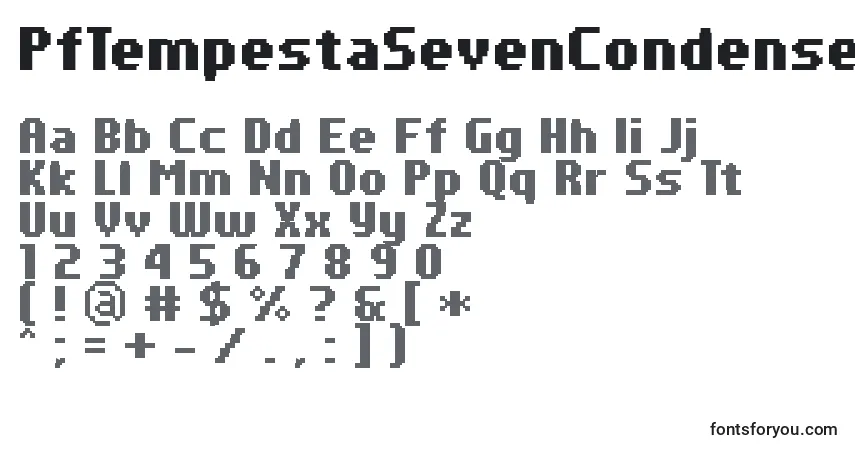 Czcionka PfTempestaSevenCondensedBold – alfabet, cyfry, specjalne znaki