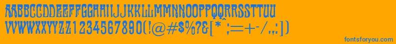 Tambourin-Schriftart – Blaue Schriften auf orangefarbenem Hintergrund