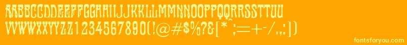 Saiba mais sobre a fonte Tambourin Fonte Tambourin – fontes amarelas em um fundo laranja