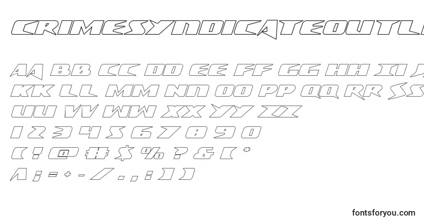 Schriftart Crimesyndicateoutline – Alphabet, Zahlen, spezielle Symbole