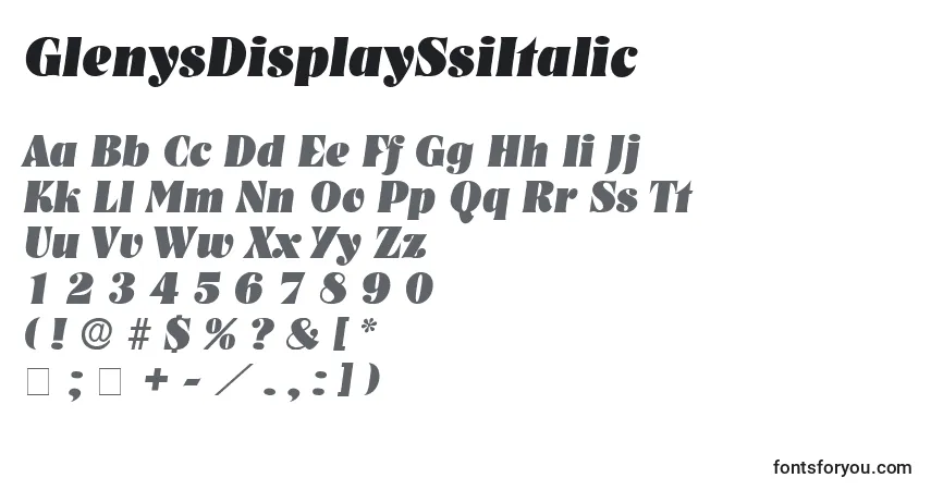 Czcionka GlenysDisplaySsiItalic – alfabet, cyfry, specjalne znaki