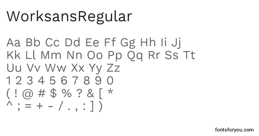 A fonte WorksansRegular – alfabeto, números, caracteres especiais