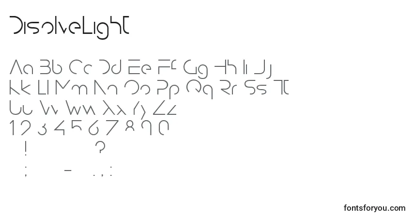 A fonte DisolveLight – alfabeto, números, caracteres especiais