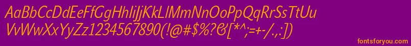 JohnsanscondLiteProItalic Font – Orange Fonts on Purple Background