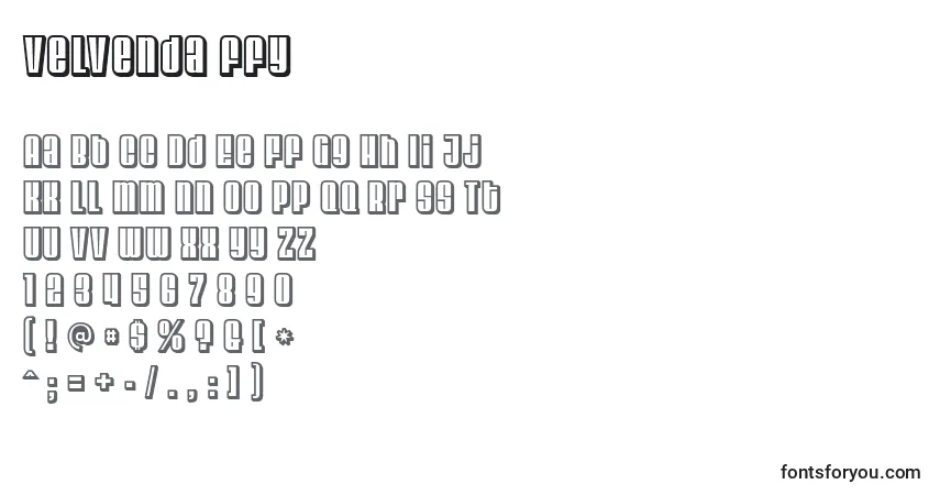 Schriftart Velvenda ffy – Alphabet, Zahlen, spezielle Symbole