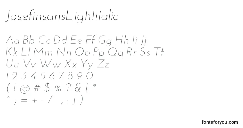 Fuente JosefinsansLightitalic - alfabeto, números, caracteres especiales