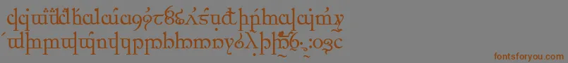 フォントElficCaslon – 茶色の文字が灰色の背景にあります。