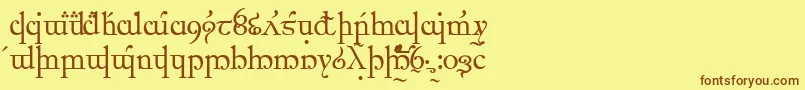 フォントElficCaslon – 茶色の文字が黄色の背景にあります。