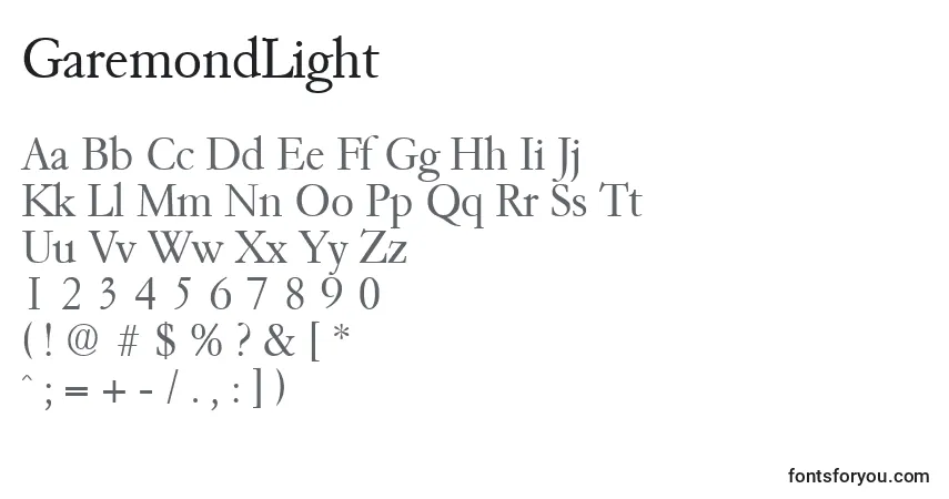 GaremondLightフォント–アルファベット、数字、特殊文字
